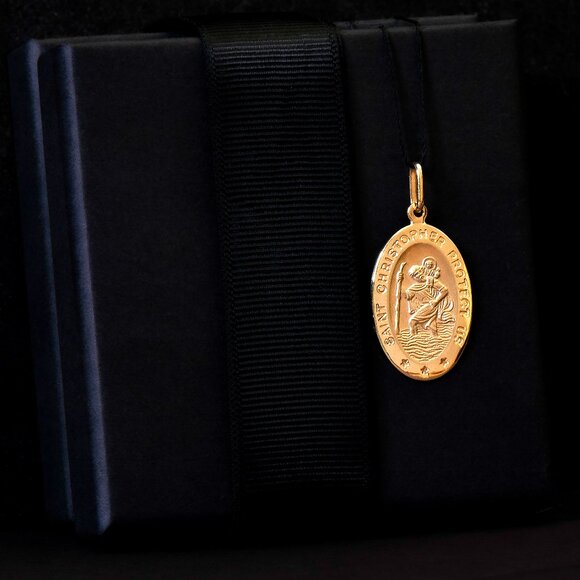 X-Large Real 10K Solid Gold Saint Christopher Protection Pendant Stamped 10K - Picture 2 of 7